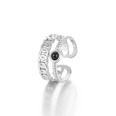 Zweischichtiger Gliederring Silber/Schwarz