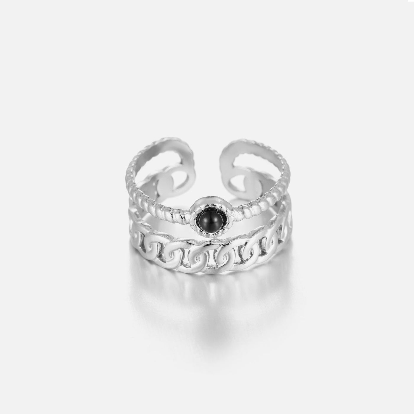 Zweischichtiger Gliederring Silber/Schwarz